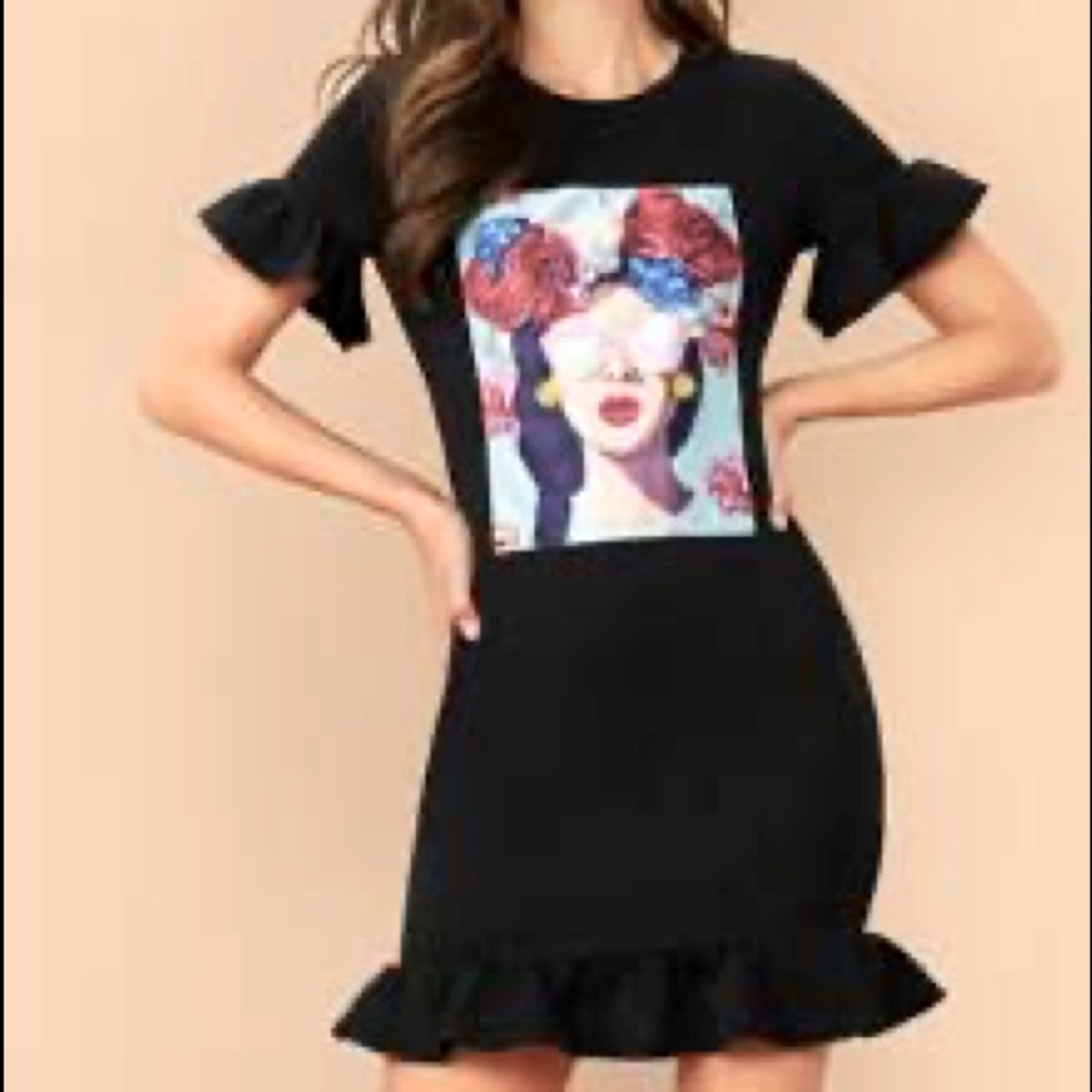 SheIn Black Ruffle Mini Dress